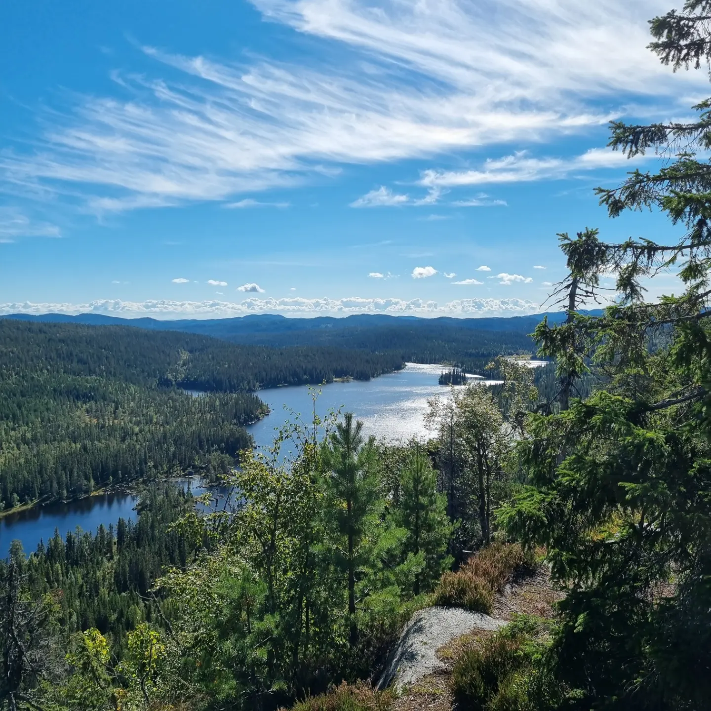 Et landskaps bildet fra Pershusfjellet over Pershusvatnet i Oslo Marka