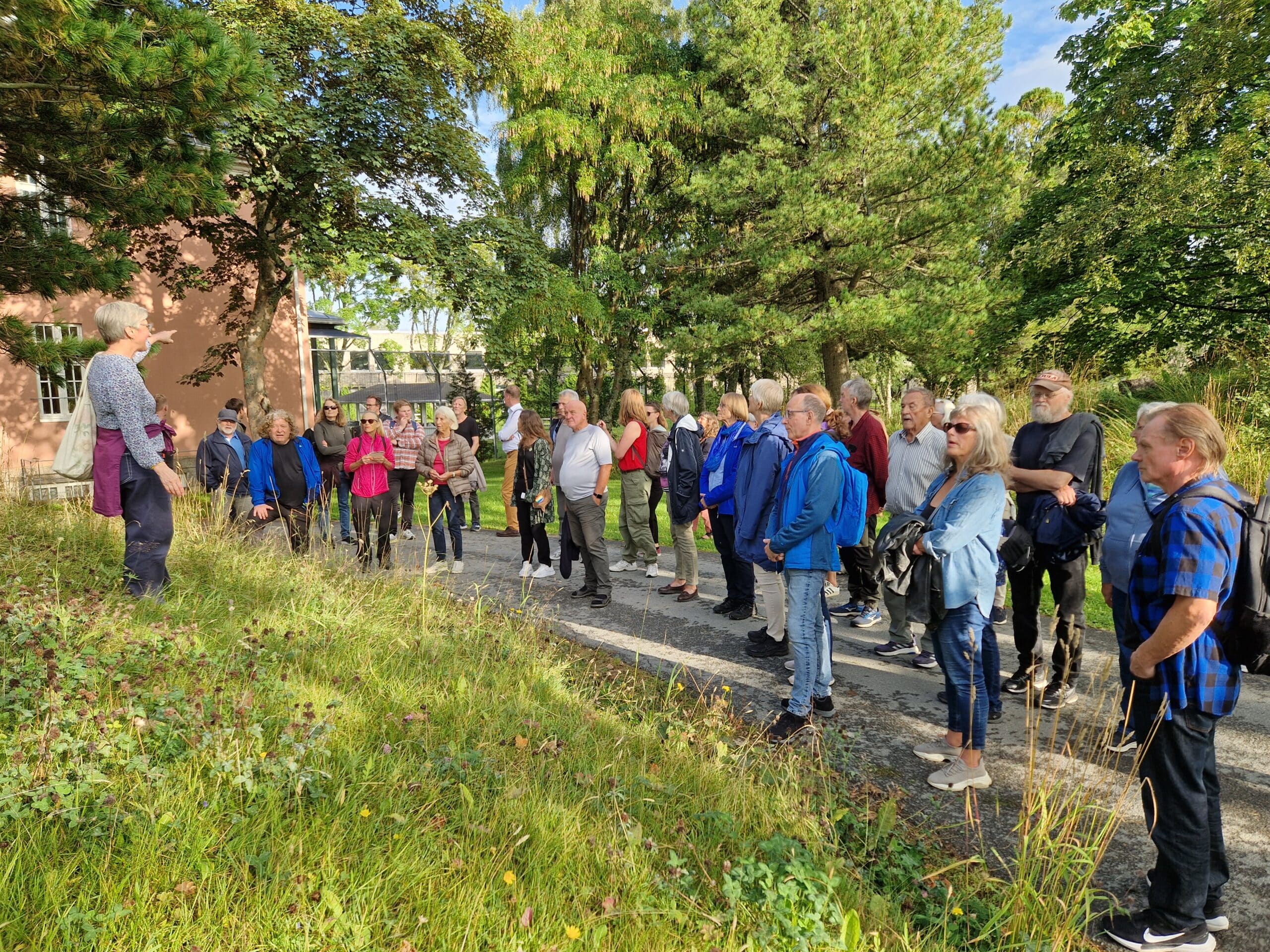 Mye folk som hører på innleder ute i natur