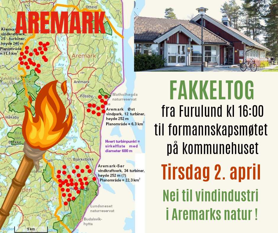 Fakkeltog mot vindturbiner i Aremark